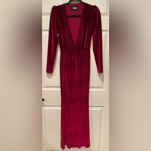 NWT Reformation Red Velvet Onyx Maxi Dress Gown